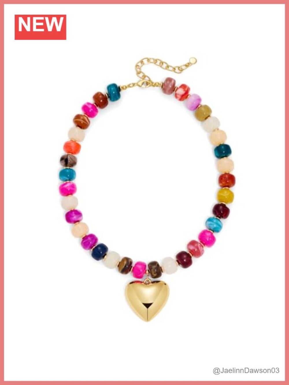 Colorful Resin Beaded Chunky Heart Choker Necklace Gold Puffy Heart Statement